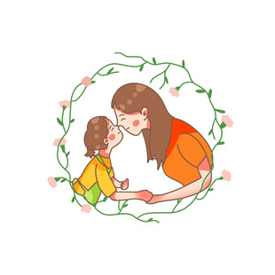 温馨母女亲昵插画