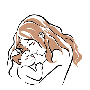 温馨母婴相拥手绘插画