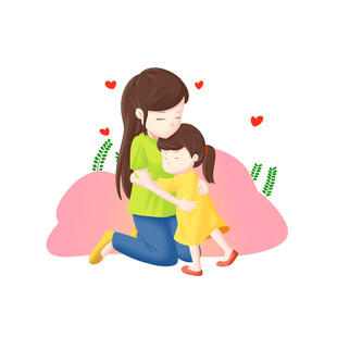 母女温馨拥抱插画