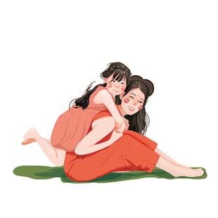 温馨母女互动插画
