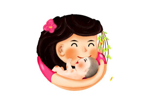 母亲哺乳温馨卡通插画