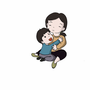 温馨母子相伴插画