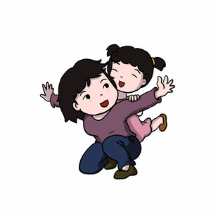 母女嬉戏卡通插画