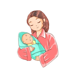 温柔母亲怀抱婴儿插画