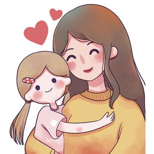 温馨母女相拥插画
