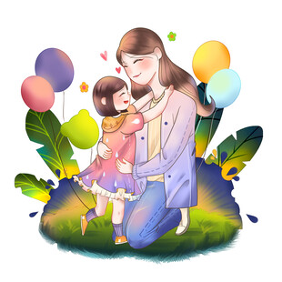 温馨母女亲子互动插画