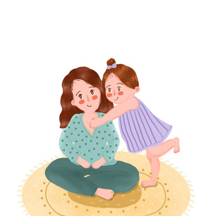 母女温馨互动插画