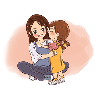 温馨母女亲昵互动插画