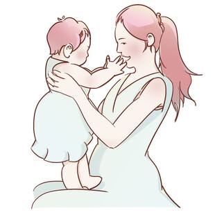 母婴温馨互动手绘插画