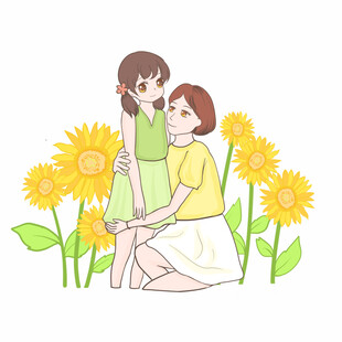 向日葵下的温馨母女