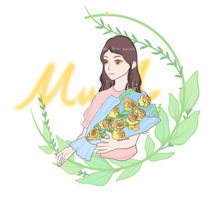 母亲节捧花少女插画