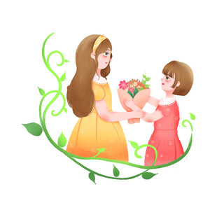 女儿向妈妈献花插画