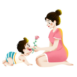 孩童给母亲送花插画