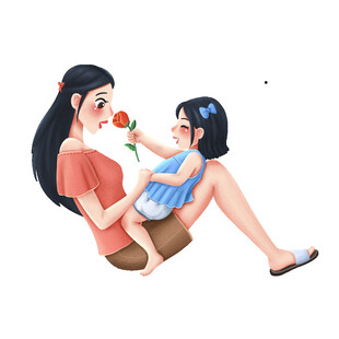 女儿给妈妈送花插画