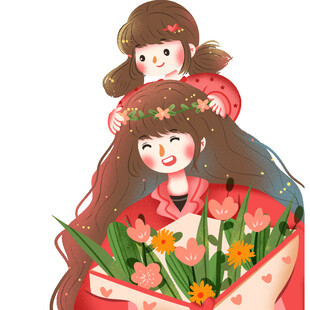 母亲节温馨母女插画