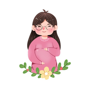 戴眼镜可爱女孩卡通插画