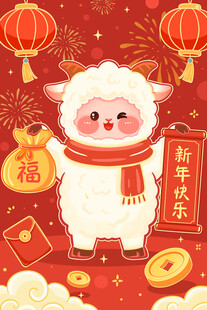 新春萌羊贺岁插画