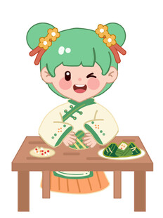 端午女孩包粽子卡通插画