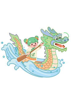 端午划龙舟卡通插画