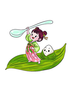 端午古风女孩划粽叶船