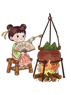 古风女孩端午煮粽子
