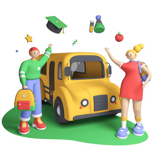开学校车返校3D插画