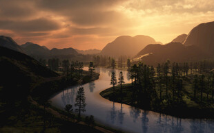 黄昏山河河湾美景