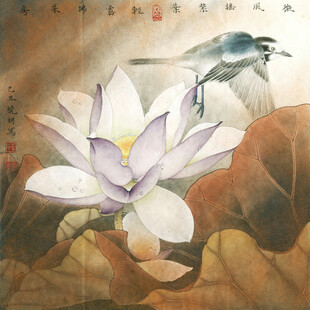 工笔荷花禽鸟图