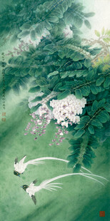 松鹤青绿国风写意画