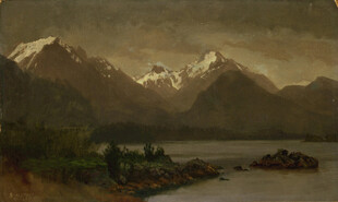 复古山湖风景油画