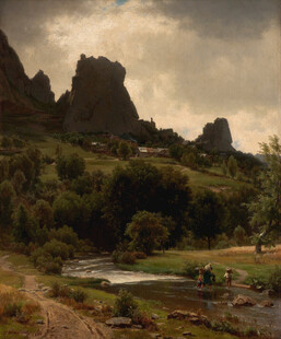 山野溪谷风景油画