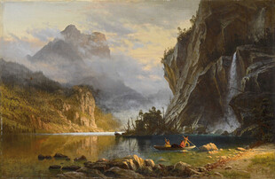 山水瀑布风景油画