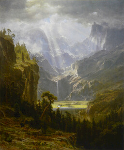 山谷晨光风景油画
