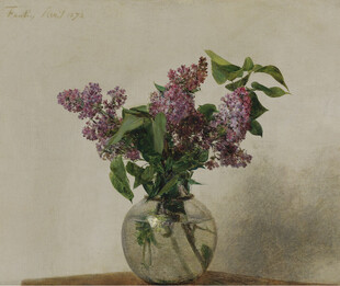 紫丁香瓶花静物油画