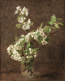 瓶中白花静物油画