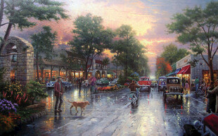 雨后黄昏小镇街景