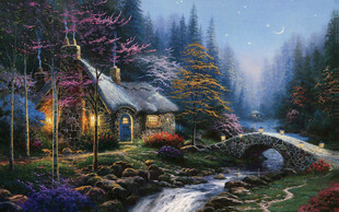 梦幻林间小屋风景油画