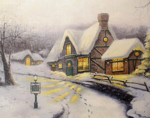 冬日雪中小屋风景