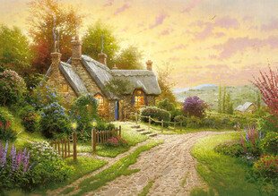 乡村黄昏小屋风景油画