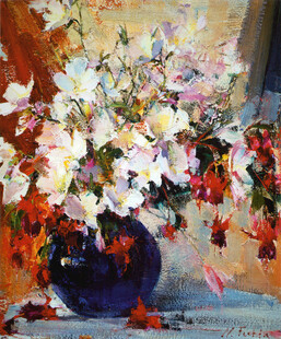 瓶中花卉静物油画