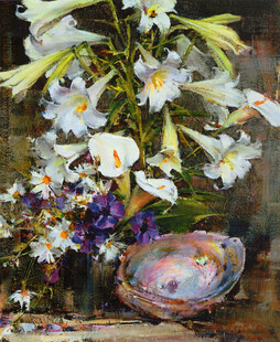 百合花卉静物油画