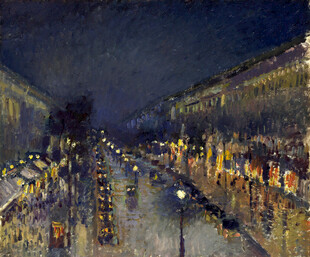 雨夜欧式街景油画