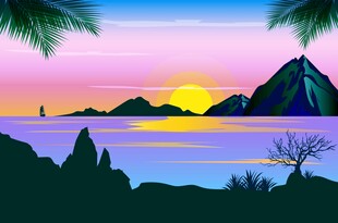 海滨日落剪影