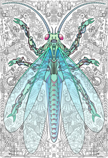奇幻蓝绿昆虫插画