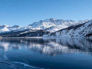 雪山下的静谧湖景