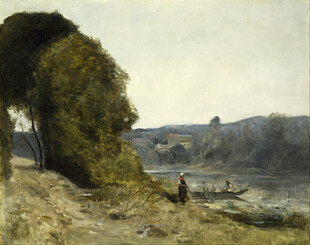 河畔郊野风景油画