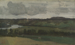 郊野阴天风景油画