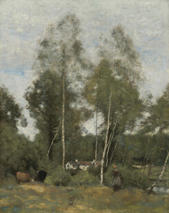 郊野树林风景油画