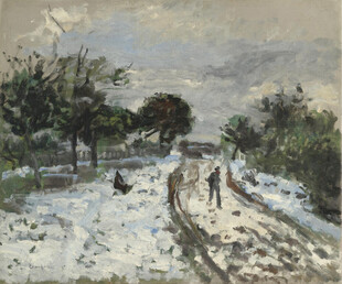 郊野雪景风景油画