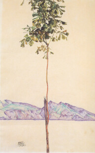 孤树远山水彩画